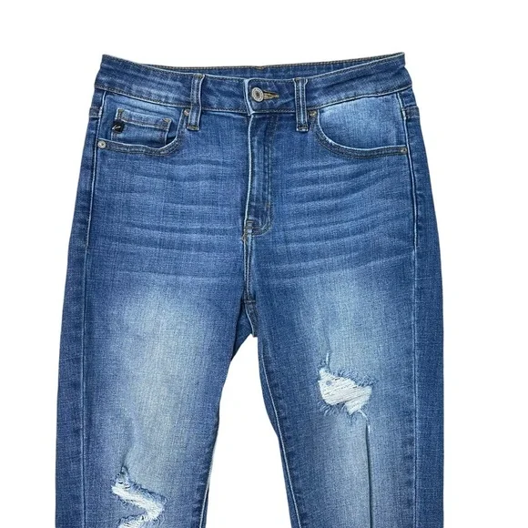 KanCan Women’s High Rise Medium Wash Distressed Cuffed Skinny Jeans - Picture 4 of 7